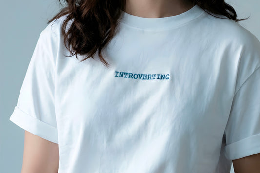 Introverting Embroidered Tee - 100% Cotton Comfy Statement Shirt
